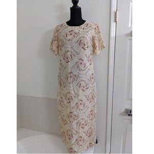 Vintage Cynthia Taylor Silk Floral Cream Dress (Size S)